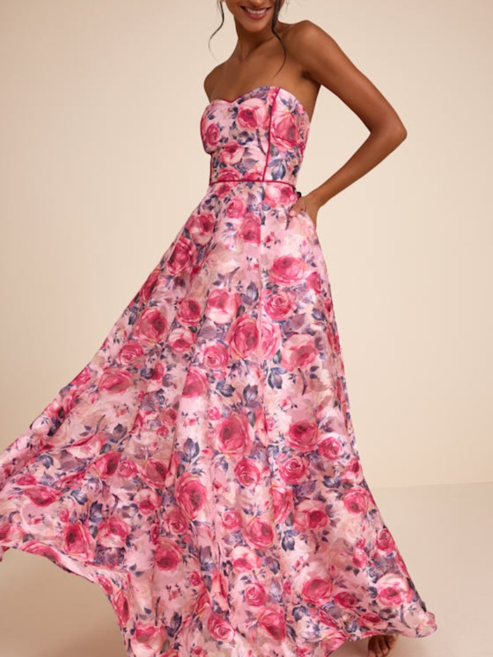 Lulus Avaia Pink Floral Strapless Maxi Dress - Size M